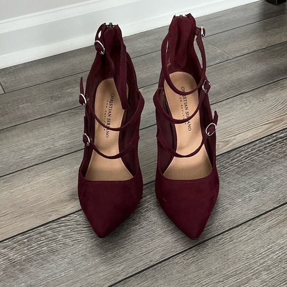 Christian Siriano Burgundy Strappy Heels - Picture 1 of 7
